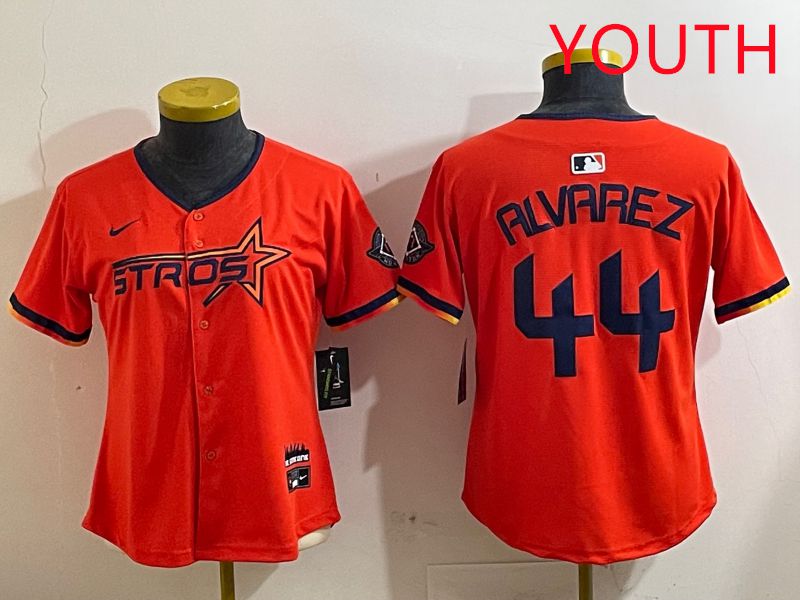 Youth Houston Astros #44 Alvarez Orange Three generations Joint Name 2025 Nike MLB Jersey style 412